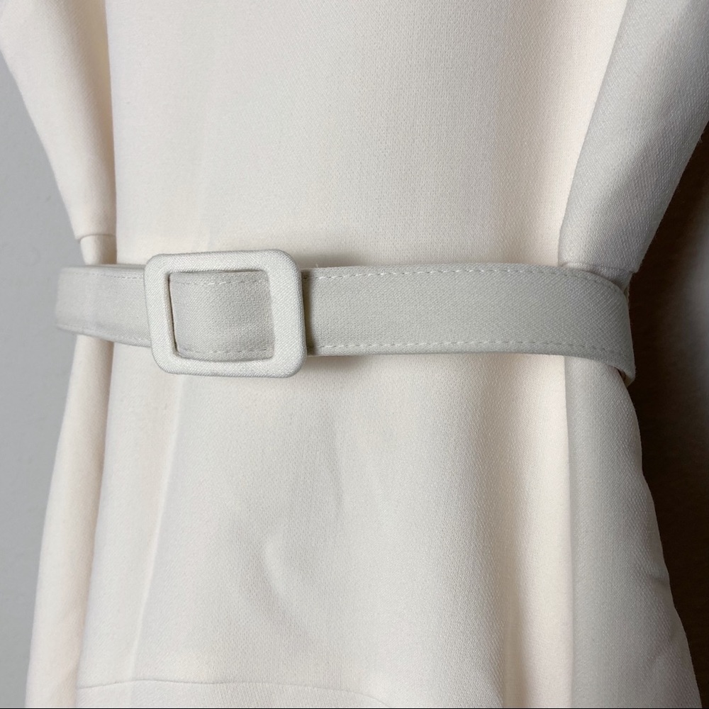 Gal Meets Glam Cecilia Off-White Crepe Belted Midi Dress - Picture 10 of 16
